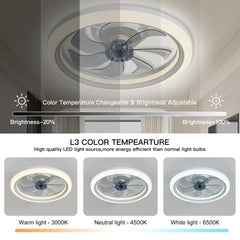 Ceiling Fans with Lights,20" Low Profile Ceiling Fan with Light,Dimmable LED Ceiling Fan,Modern Flush Mount Fan Light,App & Remote Control,Bladeless Ceiling Fans for Bedroom,Living Room-White