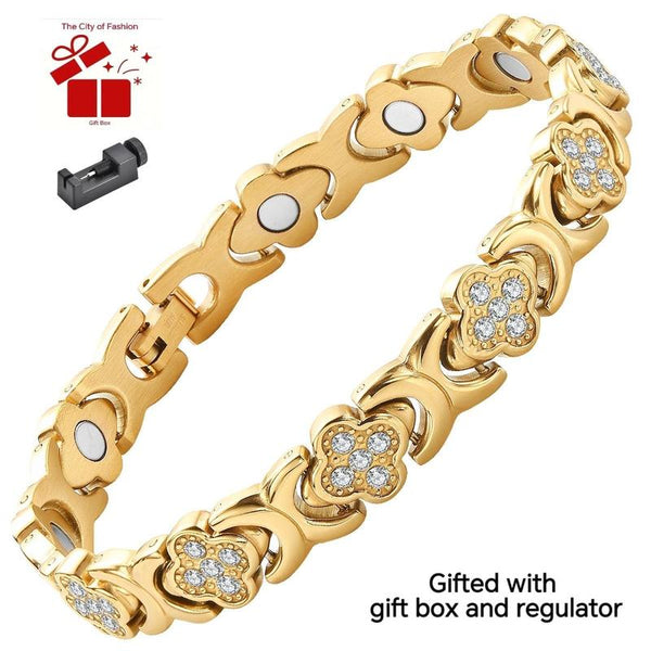 City Fashion Copper Bracelets for Women, Ultra Strength Magnetic Bracelet with 3800 Gauss Magnets & Sparkling Cubic Zirconia, Adjustable,Charm Bracelet Rhinestone Decorated Bangle