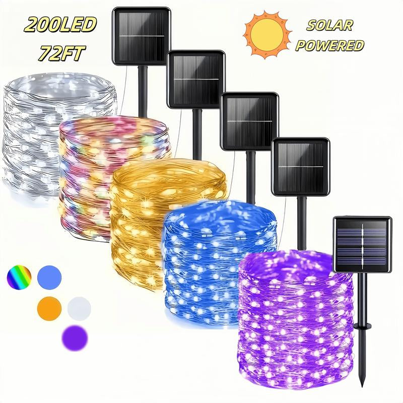 2-Pack Solar-Powered Copper Wire String Lights, 72 Feet (200 Leds), 8 Modes, Perfect for Outdoor Gardens, Parties, Weddings, Courtyards, Halloween, Christmas Decorations, Camping Essentials Fairy String Lights