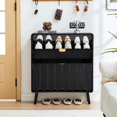Giratree Shoe Storage Cabinet for Entryway with 2 4 Flip Drawers, Freestanding Narrow Wood Shoe Cabinet with Wave Panel, Hidden Shoe Organizer for Foyer, Hallway