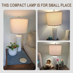 Ceramic Table Lamp Set of 2 24" White Contemporary Bedside Nightstand Lamps for Bedroom Living Room