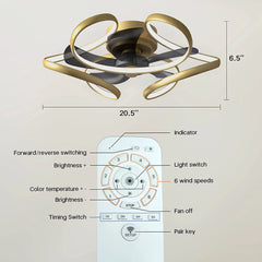 Ceiling Fan with Light Low Profile Modern Ceiling Fan with Remote 6 Speeds 3 Colors Dimmable Bladeless Flush Mount Ceiling Fans Reversible Geometric for Living Room Bedroom Kitchen Gold