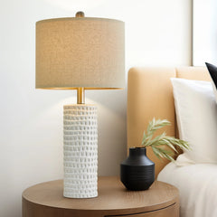 Ceramic Table Lamp Set of 2 24" White Contemporary Bedside Nightstand Lamps for Bedroom Living Room