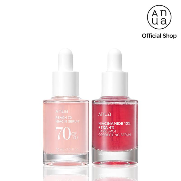 [Anua Official Shop] Pink Serum Duo (Peach Niacin Serum + TXA Dark Spot Correcting Serum)｜Discoloration Serum Set for Brightening