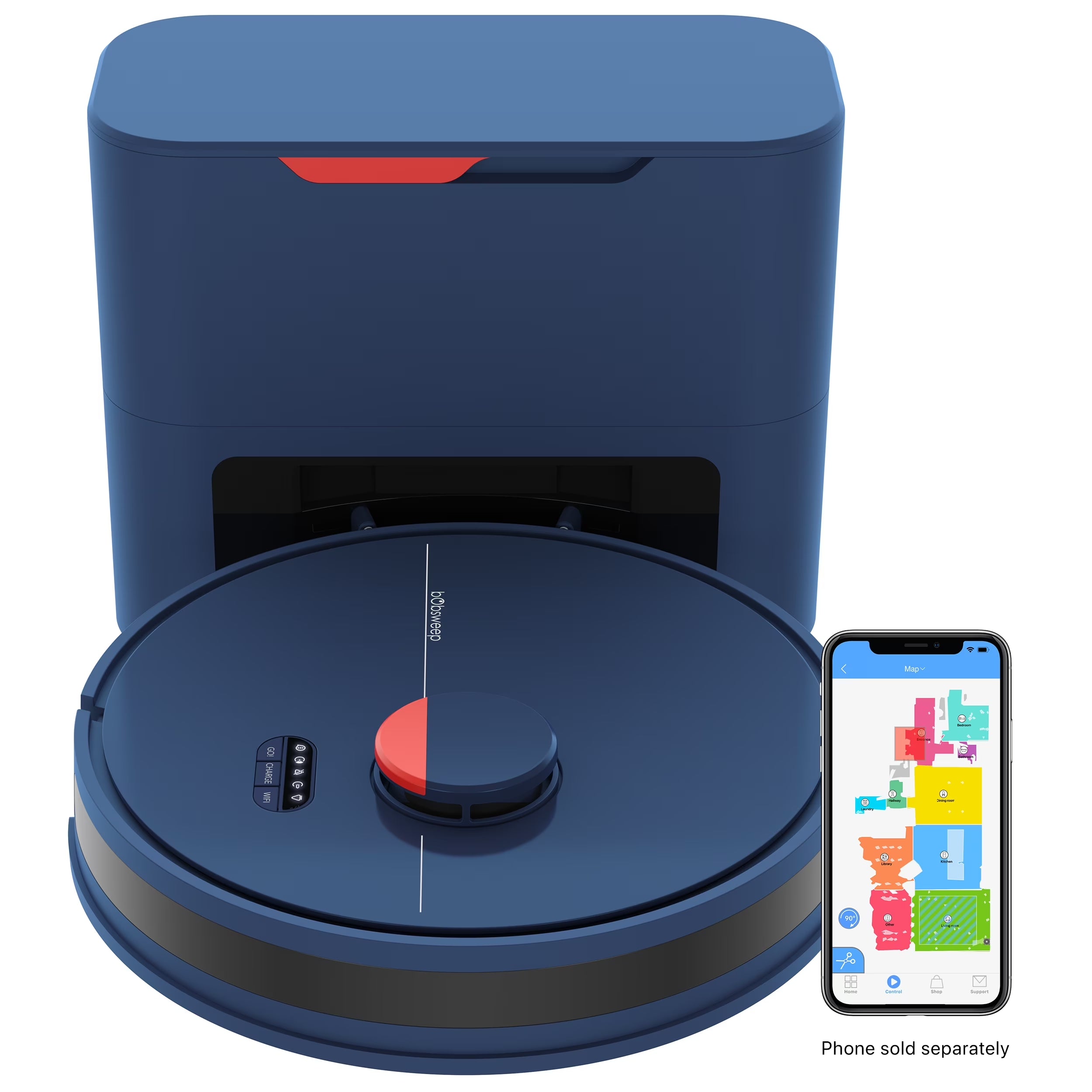 Dustin Wi-Fi Connected Self-Emptying Robot Vacuum and Mop, Navy