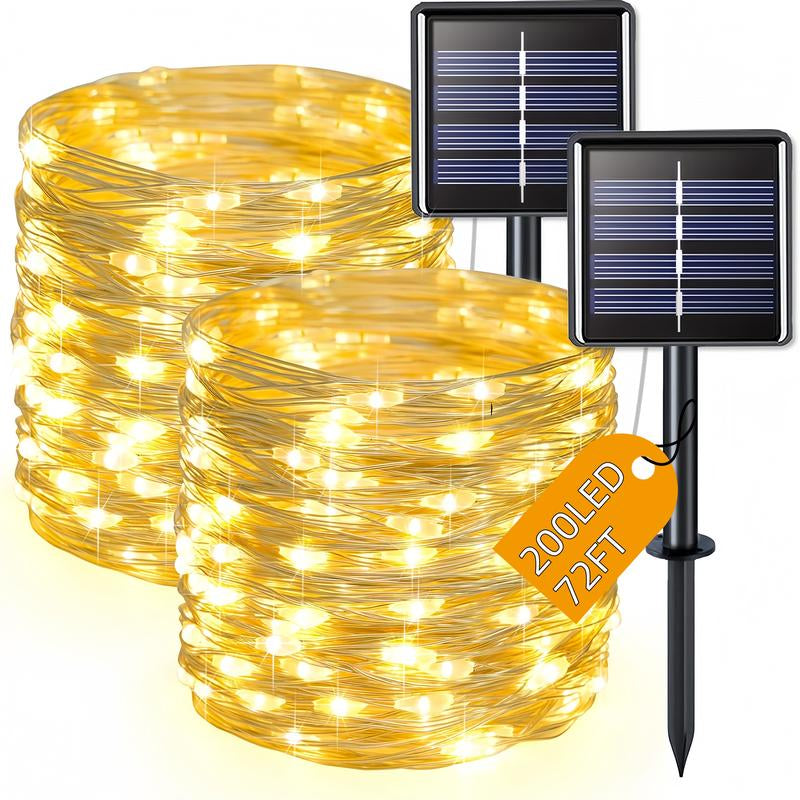 2-Pack Solar-Powered Copper Wire String Lights, 72 Feet (200 Leds), 8 Modes, Perfect for Outdoor Gardens, Parties, Weddings, Courtyards, Halloween, Christmas Decorations, Camping Essentials Fairy String Lights