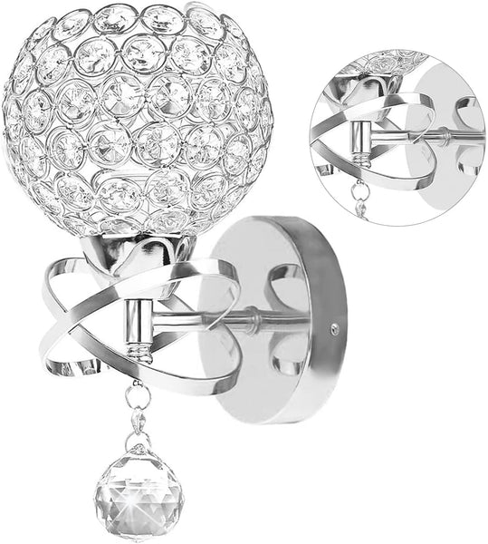 Silver Crystal Sconces - Modern Wall Lighting with Hanging Crystal Ball, Wall Mount Lamp for Bedroom, Living Room, Hallway