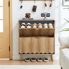 Giratree Shoe Storage Cabinet for Entryway with 2 4 Flip Drawers, Freestanding Narrow Wood Shoe Cabinet with Wave Panel, Hidden Shoe Organizer for Foyer, Hallway