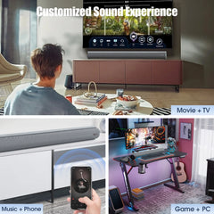 100W Bluetooth Sound Bar with HDMI, Home Theater Surround Sound System with Built-In Subwoofer for Smart TV with Remote, Brushed Finish Gray