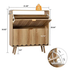 Giratree Shoe Storage Cabinet for Entryway with 2 4 Flip Drawers, Freestanding Narrow Wood Shoe Cabinet with Wave Panel, Hidden Shoe Organizer for Foyer, Hallway