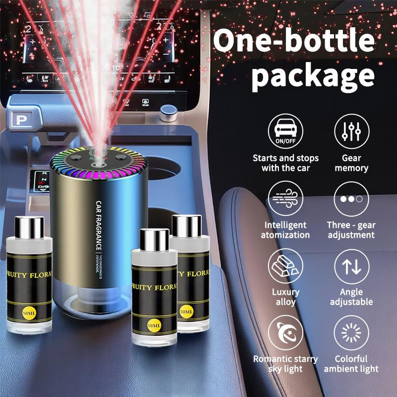 Smart Car Aromatherapy Diffuser 50ML Air Freshener with Starry Sky Effect 2025 Thanksgiving Gift 6.8X6.8X11.6Cm Solid Design Romantic Ambient Light Auto Start Stop Atomizing Fragrance Spray
