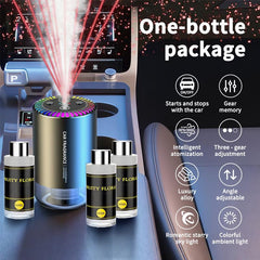 Smart Car Aromatherapy Diffuser 50ML Air Freshener with Starry Sky Effect 2025 Thanksgiving Gift 6.8X6.8X11.6Cm Solid Design Romantic Ambient Light Auto Start Stop Atomizing Fragrance Spray