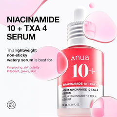 Niacinamide 10 + TXA 4 Serum, Hyaluronic Acid, Tranexamic Acid, Facial Serum for Glass Skin, Clarifying, Radiant Complexion with Natural Color, Korean Skin Care (30Ml /1.01 Fl.Oz)