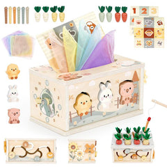 Baby Tissue Box Toy - Wooden Montessori Toys , Educational Baby Toys for Preschool Learning Fine Motor Skills, Activity Cube Sensory, Multifunctional Stuffers Learning Toy