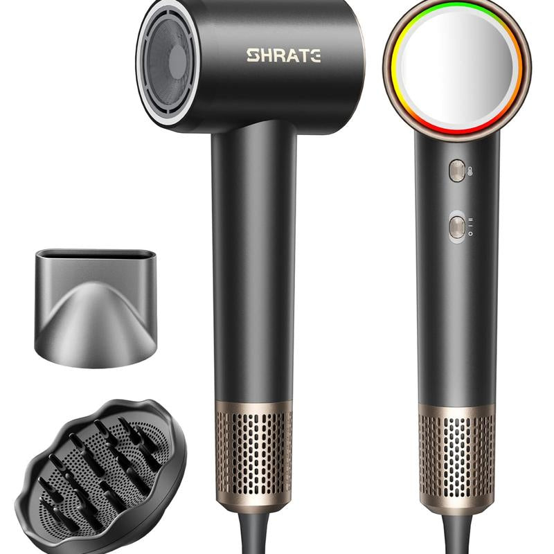 SHRATE Ultra-Fast Hair Dryer with 500 Million Negative Ions Magnetic Diffuser 1400W Power 160000 RPM Low Noise 5X Faster Drying Portable Lightweight Ergonomic Design