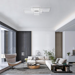 Modern Ceiling Light Dimmable LED Chandelier with Remote Control,50W 3-Layer Square Ceiling Lamp Acrylic Flush Mount Ceiling Lights Fixtures for Bedroom Dining Living Room Kitchen(White)