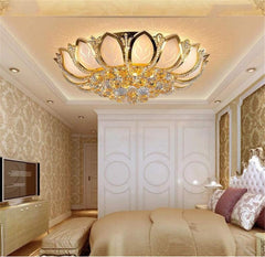 23.6Inch Lotus LED Crystal Ceiling Lighting Chandelier with Remote,Luxury Flush Mount Ceiling Light Pendant Lamp Fixture for Livingroom Bedroom