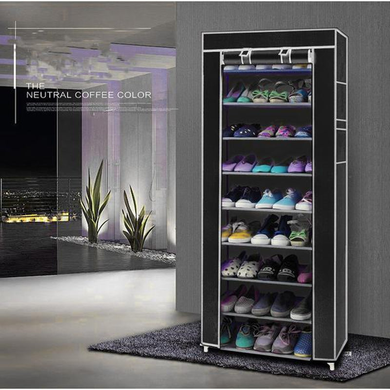 Room-Saving 10-Layers 9 Lattices Non-Woven Fabric Shoe Rack