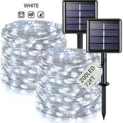 2-Pack Solar-Powered Copper Wire String Lights, 72 Feet (200 Leds), 8 Modes, Perfect for Outdoor Gardens, Parties, Weddings, Courtyards, Halloween, Christmas Decorations, Camping Essentials Fairy String Lights