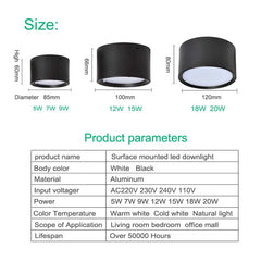 Dimmable Light Mounted Light 5W 7W 9W12W 15W LED down Light AC86V~265V Ceiling Light SMD Led Home Lighting Ceiling Light