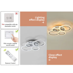 Modern Ceiling Light 58W Dimmable Flush Mount LED Ceiling Lamp 4 Rings Acrylic Ceiling Chandelier for Living Room Dining Room Bedroom,Chrome