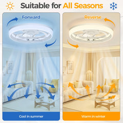19" Ceiling Fan with Light - 3 Colors Lighting, 6 Wind Speeds, Remote Control&App, Modern Dimmable LED, Smart Ceiling Fan for Bedroom(White)