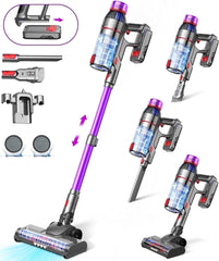Cordless Vacuum Cleaner - 45000Pa 550W 55Mins 2600Mah Lightweight Stick Vacuum Cleaners for Home Pet Hair Carpet Floor Purple