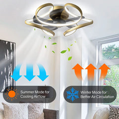 Ceiling Fan with Light Low Profile Modern Ceiling Fan with Remote 6 Speeds 3 Colors Dimmable Bladeless Flush Mount Ceiling Fans Reversible Geometric for Living Room Bedroom Kitchen Gold