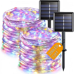 2-Pack Solar-Powered Copper Wire String Lights, 72 Feet (200 Leds), 8 Modes, Perfect for Outdoor Gardens, Parties, Weddings, Courtyards, Halloween, Christmas Decorations, Camping Essentials Fairy String Lights