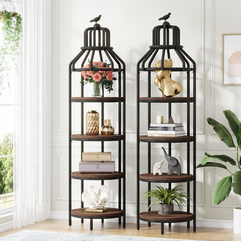 Tribesigns 4-Tier Narrow Tall Bookshelf Rustic Corner Book Shelf Freestanding Display Shelves Flower Metal Organiser, Wood Rack for Living Room Decoration Plant