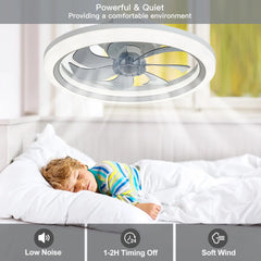 Ceiling Fans with Lights,20" Low Profile Ceiling Fan with Light,Dimmable LED Ceiling Fan,Modern Flush Mount Fan Light,App & Remote Control,Bladeless Ceiling Fans for Bedroom,Living Room-White