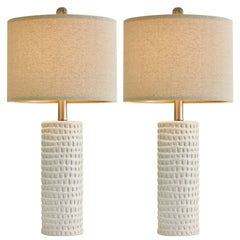Ceramic Table Lamp Set of 2 24" White Contemporary Bedside Nightstand Lamps for Bedroom Living Room