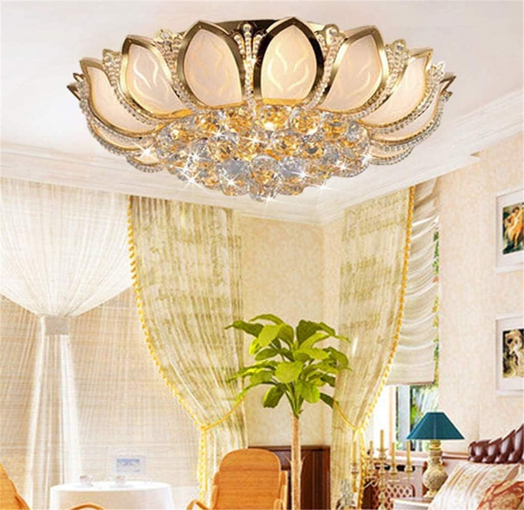 23.6Inch Lotus LED Crystal Ceiling Lighting Chandelier with Remote,Luxury Flush Mount Ceiling Light Pendant Lamp Fixture for Livingroom Bedroom