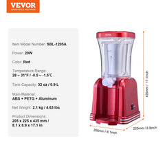 VEVOR Slushy Machine for Home, 32Oz Tank Home-Use Margarita Machine, Smoothie Frozen Drink Maker with Food-Grade Materials, Slushie Machine for Home DIY, Kids Parties, Red