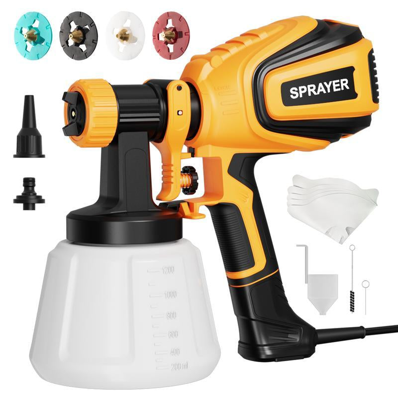 PAINT Paint Sprayer, 700W HVLP Paint Sprayer with Cleaning & Blowing Joints, 4 Nozzles and 3 Patterns, Easy to Clean, for Furniture, Cabinets, Fence, Walls, Door, Garden Chairs Etc. VF803 Outdoorfun Heavy Duty Paint Sprayer