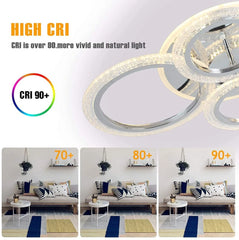 Modern Ceiling Light 58W Dimmable Flush Mount LED Ceiling Lamp 4 Rings Acrylic Ceiling Chandelier for Living Room Dining Room Bedroom,Chrome