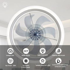 Ceiling Fans with Lights,20" Low Profile Ceiling Fan with Light,Dimmable LED Ceiling Fan,Modern Flush Mount Fan Light,App & Remote Control,Bladeless Ceiling Fans for Bedroom,Living Room-White
