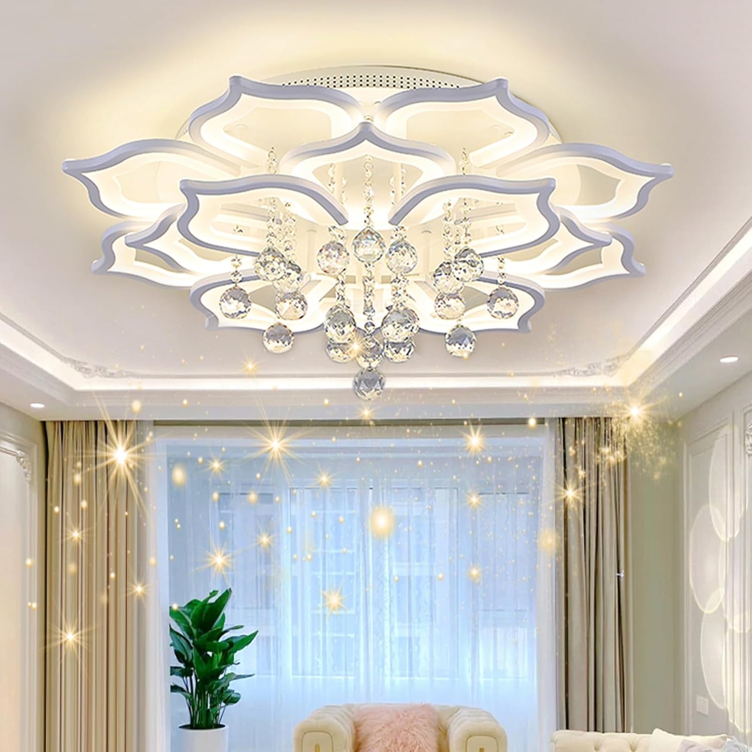 Modern Ceiling Light,Crystal Flush Mount LED Chandelier Ceiling Flower Lamp with Remote Control for Living Room,Bedroom,Hall,Dining Room,Etc.31.5″/72W/16 Heads…