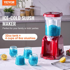 VEVOR Slushy Machine for Home, 32Oz Tank Home-Use Margarita Machine, Smoothie Frozen Drink Maker with Food-Grade Materials, Slushie Machine for Home DIY, Kids Parties, Red