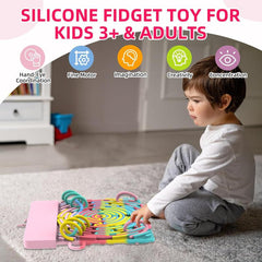 Extra Large Sensory Activity Board, Sensory Fidget Toys for Kids & Adults, Calming Sensory Toys for Autism, ADHD, Anxiety, Stress | Kids Airplane Travel Essentials | Storage Bag & 28 Strings