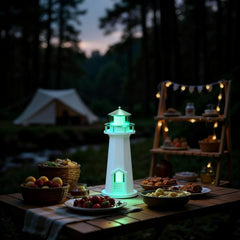 Lighthouse Ambient Lamp with Bluetooth Speaker, Support Wireless Phone Charging, Music Playing and with Moon Projection, Multi-Color Dimmable Night Light Unique Gift for Bedroom & Home Décor