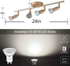 Modern 4-Light Track Lighting Kit, Flush Mount Wall/Ceiling Spot Lights Fixture, LED Track Light with Gold Flexibly Rotatable Light Head for Kitchen Living Room, 4×GU10 Bulb (Included)
