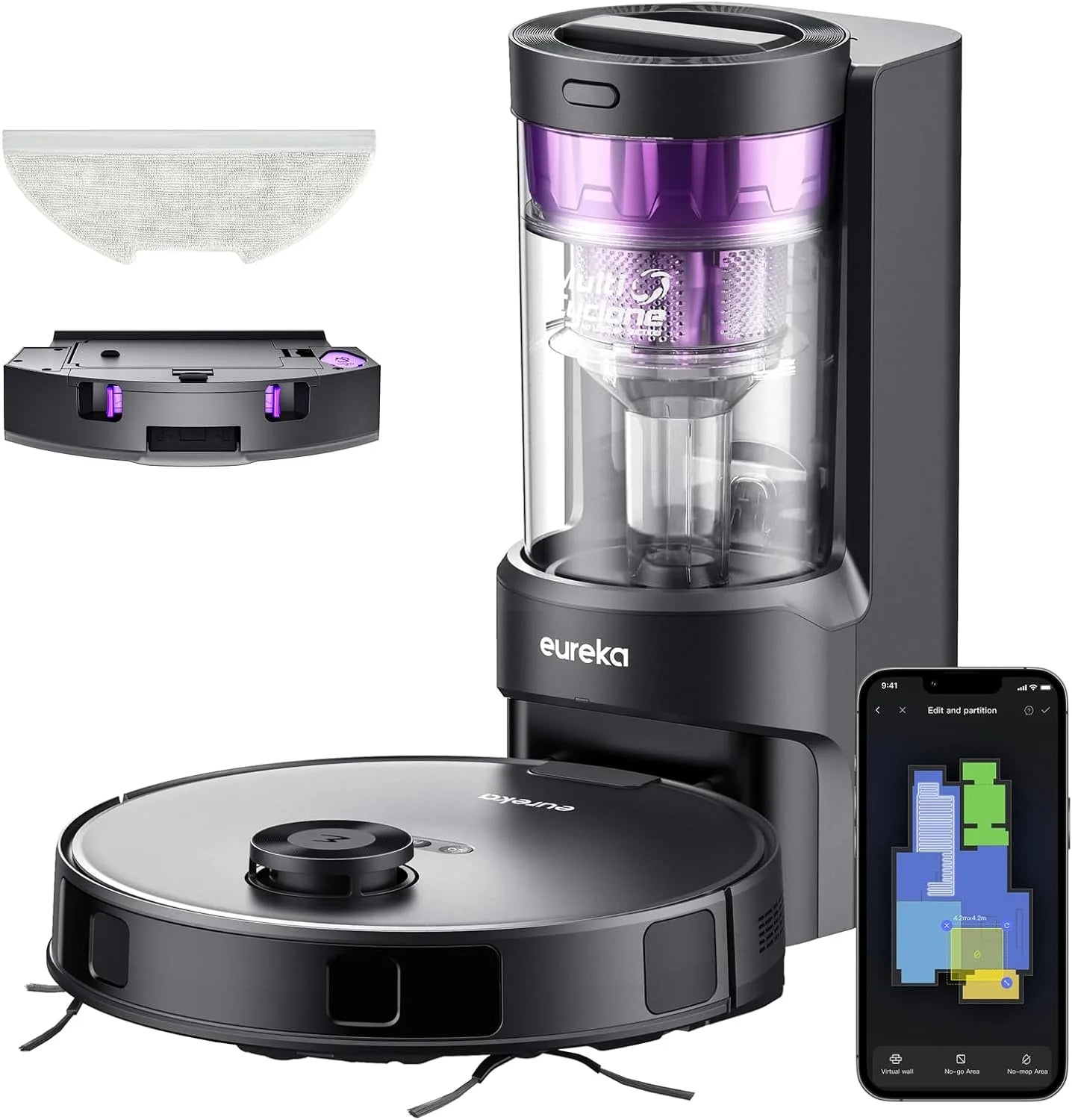 EUREKA E10s Robot Vacuum and Mop Combo, Bagless Self-Emptying Station, 4000pa Suction&Auto Lifting Mop, 45-Day Capacity, , Smart LiDAR Navigation For Carpet, Hard Floors, Pet Hair, App Controlled