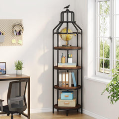 Tribesigns 4-Tier Narrow Tall Bookshelf Rustic Corner Book Shelf Freestanding Display Shelves Flower Metal Organiser, Wood Rack for Living Room Decoration Plant