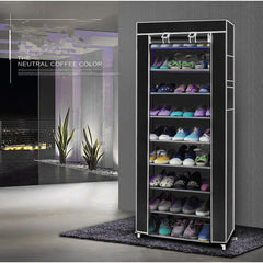 Room-Saving 10-Layers 9 Lattices Non-Woven Fabric Shoe Rack