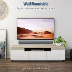 100W Bluetooth Sound Bar with HDMI, Home Theater Surround Sound System with Built-In Subwoofer for Smart TV with Remote, Brushed Finish Gray