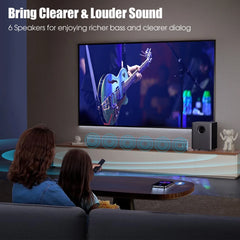 100W Bluetooth Sound Bar with HDMI, Home Theater Surround Sound System with Built-In Subwoofer for Smart TV with Remote, Brushed Finish Gray