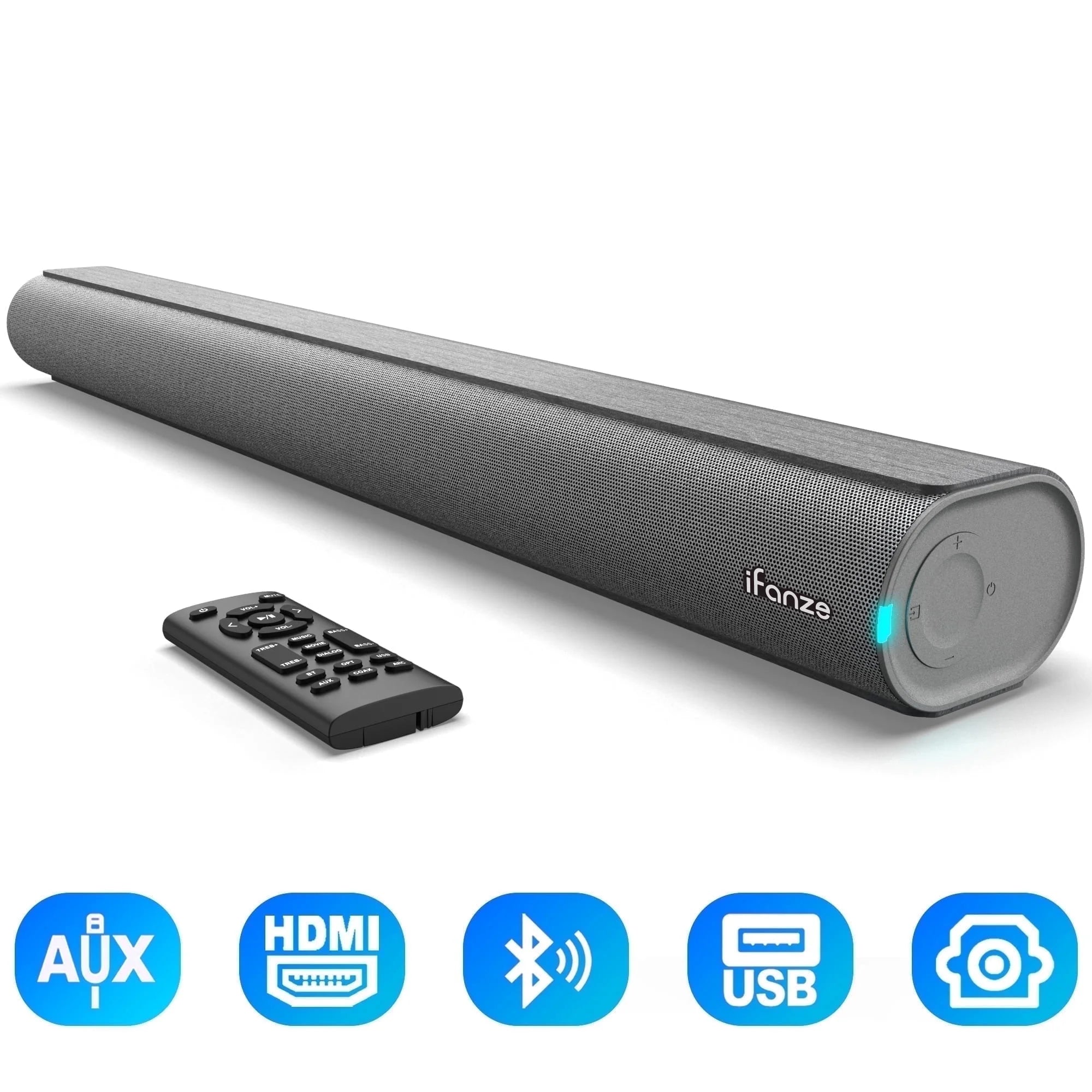 100W Bluetooth Sound Bar with HDMI, Home Theater Surround Sound System with Built-In Subwoofer for Smart TV with Remote, Brushed Finish Gray
