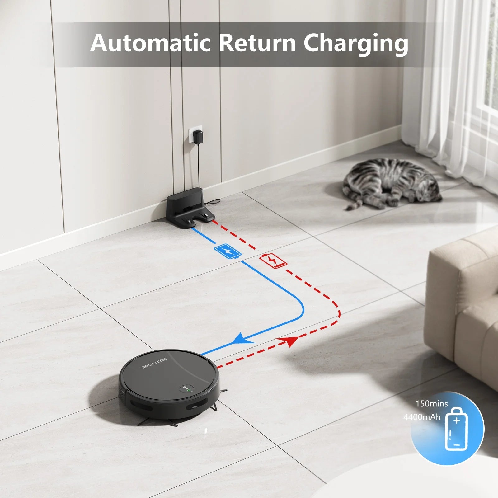 Robot Vacuum and Mop Combo, Vacuum Cleaner with 3000Pa Suction, 4400Mah Battery, App/Remote/Voice Control,Ideal for Pet Hair C2