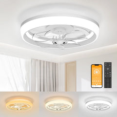 19" Ceiling Fan with Light - 3 Colors Lighting, 6 Wind Speeds, Remote Control&App, Modern Dimmable LED, Smart Ceiling Fan for Bedroom(White)